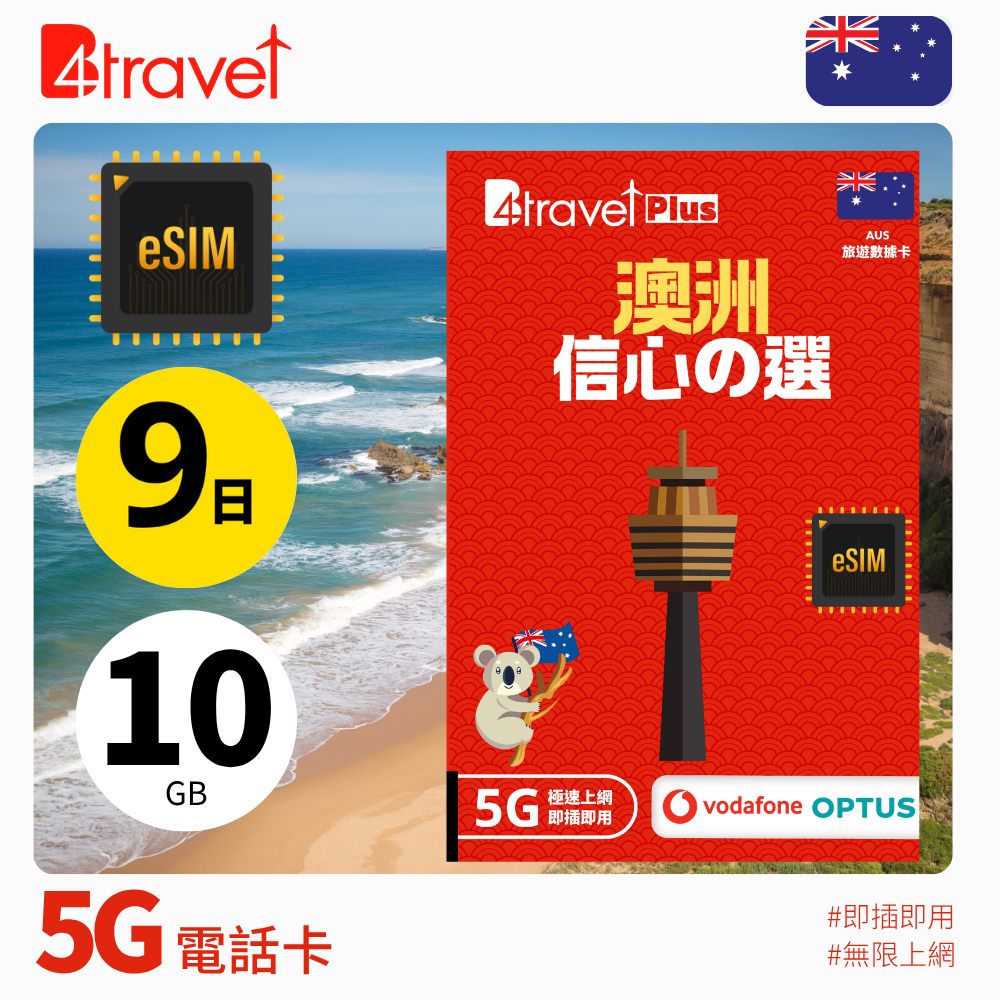 B4travel Plus 澳洲 5G 無限上網數據卡 (eSIM)