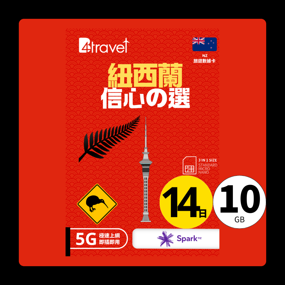 B4travel 紐西蘭 14日 10GB 5G 無限上網數據卡