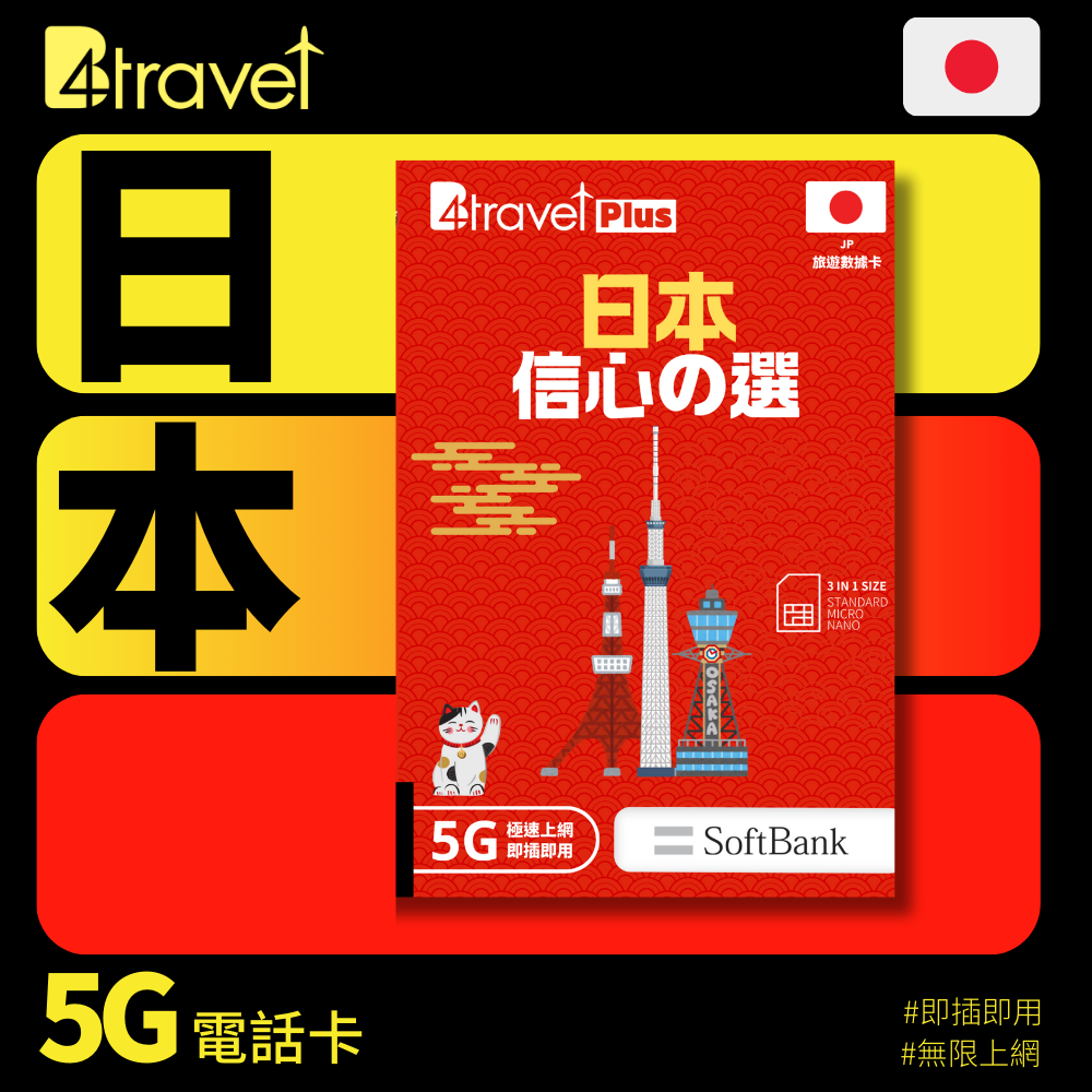 B4travel Plus 單網絡 日本 10GB 5G 無限上網卡(365日/年卡)