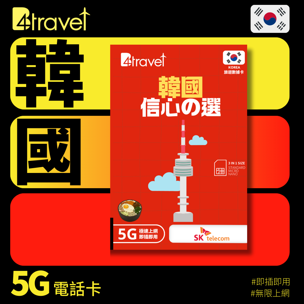 B4travel 韓國 30GB 5G 高速上網卡(365日/年卡)