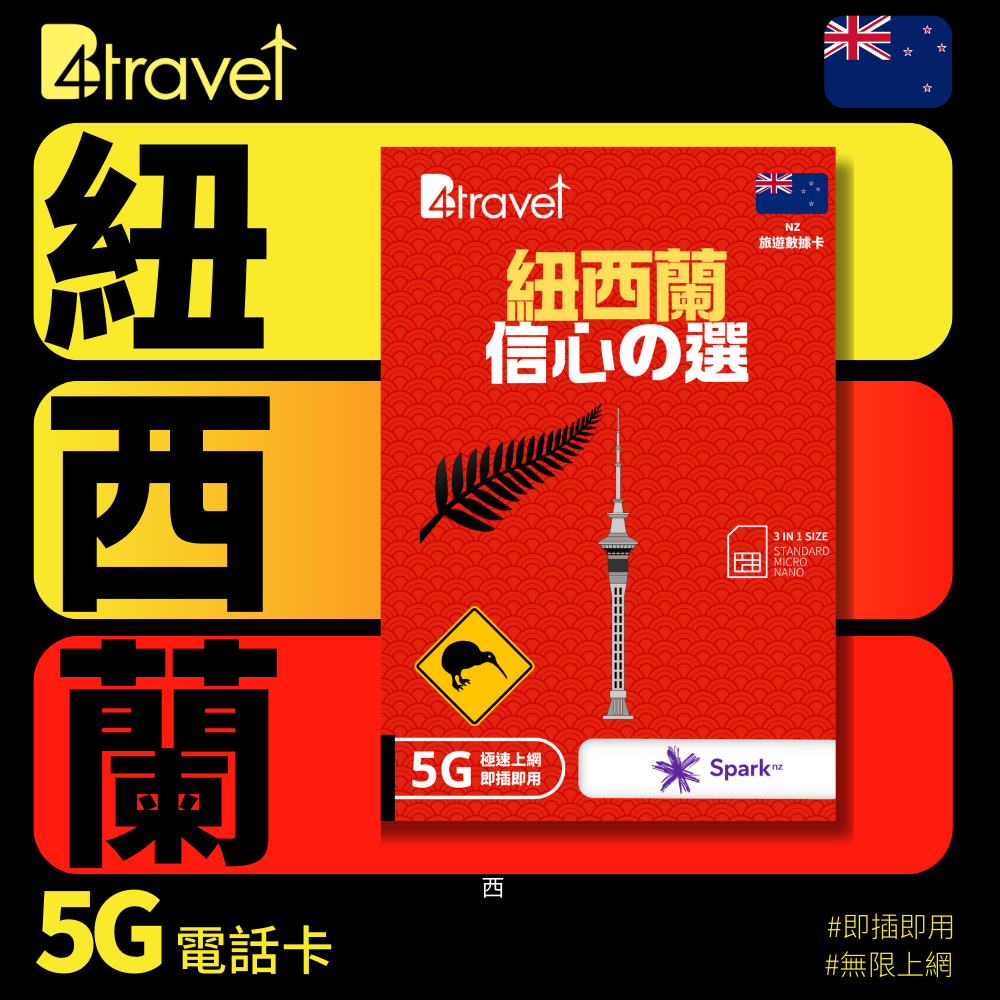 B4travel 紐西蘭 30日 20GB 5G 無限上網數據卡