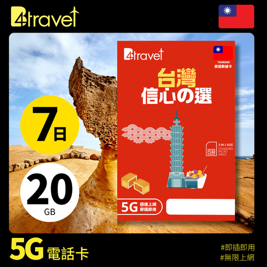B4travel 台灣 7日 20GB 5G 無限上網數據卡
