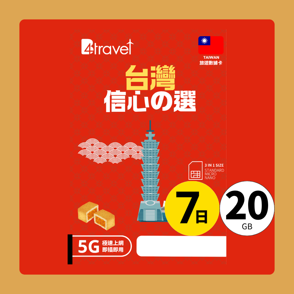 B4travel 台灣 7日 20GB 5G 無限上網數據卡