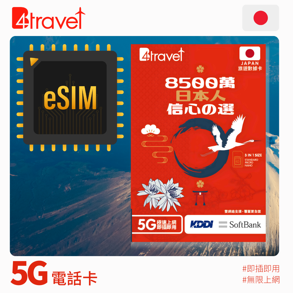 B4travel 雙網絡 日本 5日 5GB 5G 無限上網卡