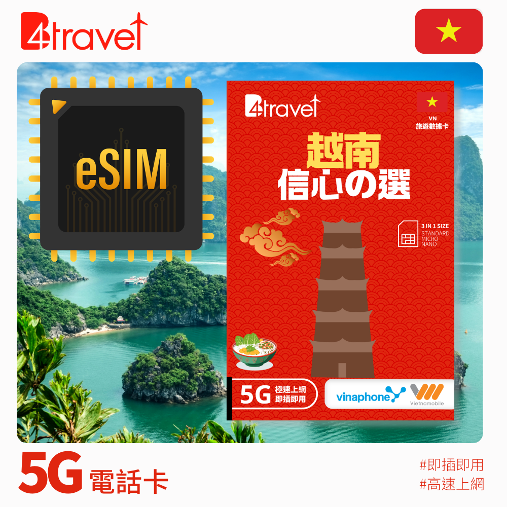 B4travel 越南 雙網絡 30GB 5G 上網數據卡 (365日/年卡)