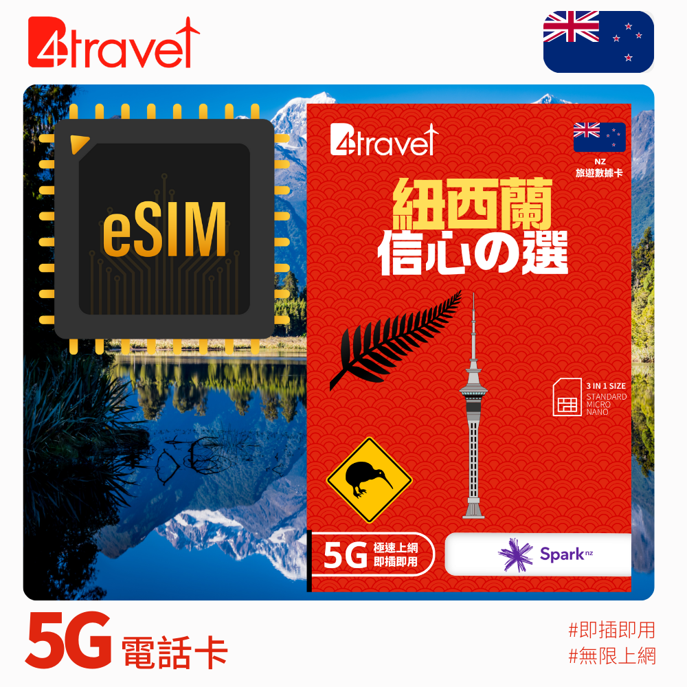 B4travel 紐西蘭 30日 20GB 5G 無限上網數據卡