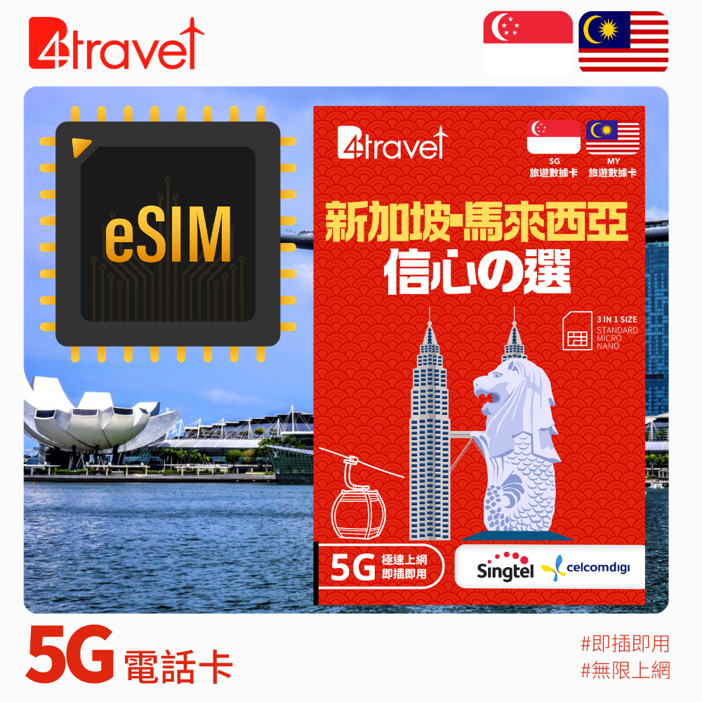 B4travel 新加坡+馬來西亞 4日 6GB 5G 無限上網卡