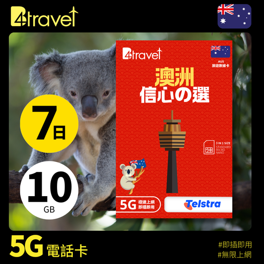 B4travel 澳洲 7日 10GB 5G 無限上網數據卡