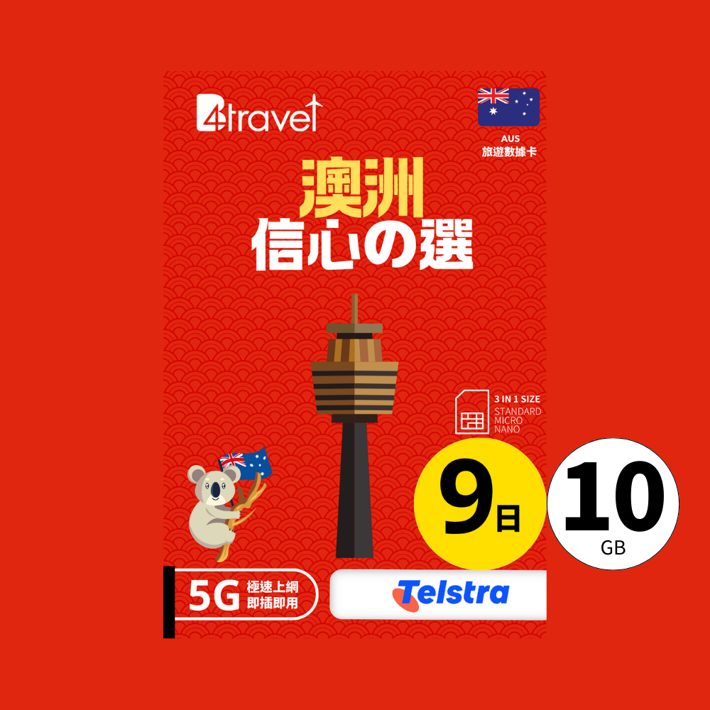 B4travel 澳洲 9日 10GB 5G 無限上網數據卡