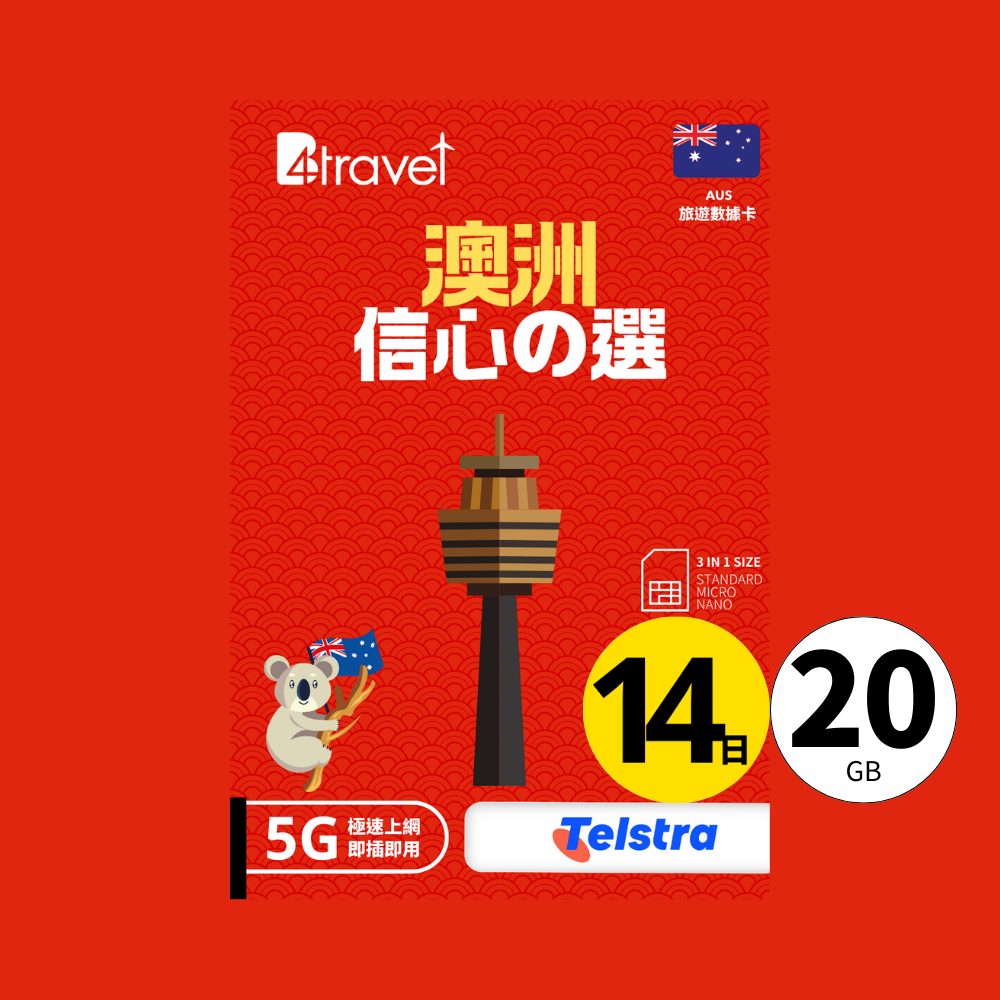 B4travel 澳洲 14日 20GB 5G 無限上網數據卡