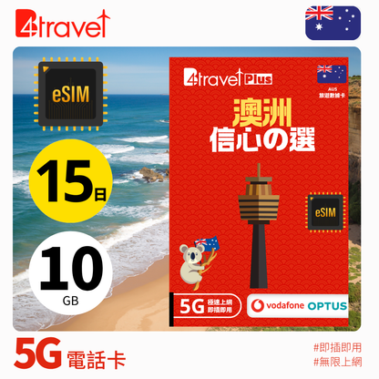 B4travel Plus 澳洲 5G 無限上網數據卡 (eSIM)