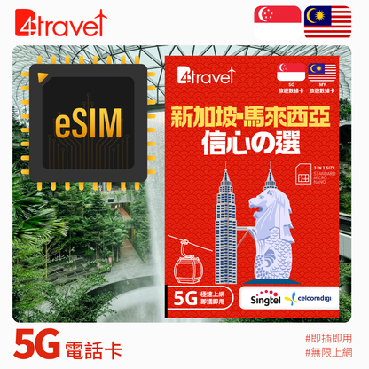 B4travel Plus 新加坡+馬來西亞 無限上網卡 (eSIM)