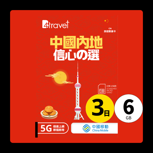 B4travel 中國 3日 6GB 5G 無限上網卡