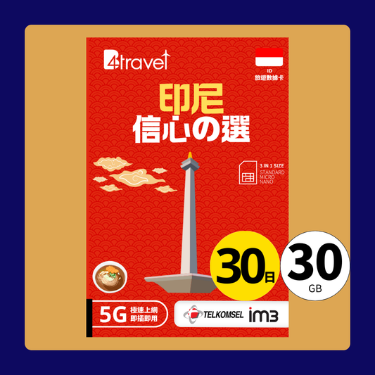 B4travel 印尼 30日 30GB 5G 無限上網數據卡