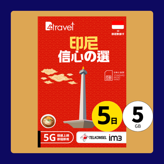 B4travel 印尼 5日 5GB 5G 無限上網數據卡