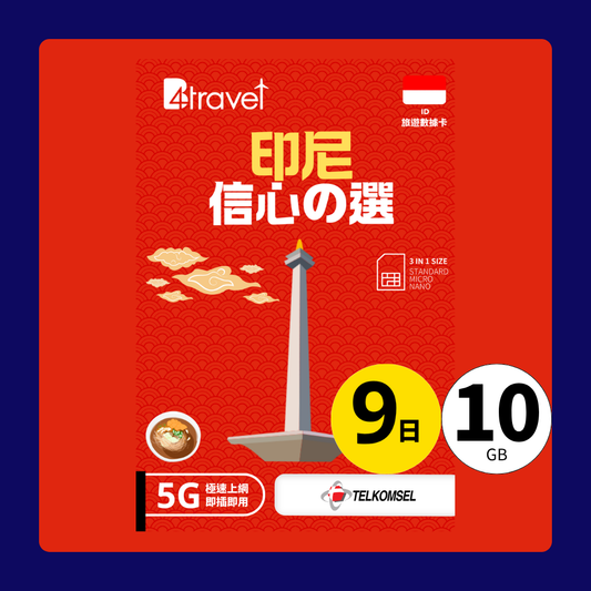 B4travel 印尼 9日 10GB 5G 無限上網數據卡