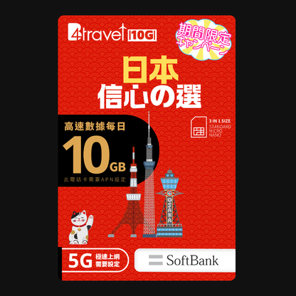 B4travel 10G 日本 5日 50GB 5G 無限上網卡 (期間限定)(每日 10GB)