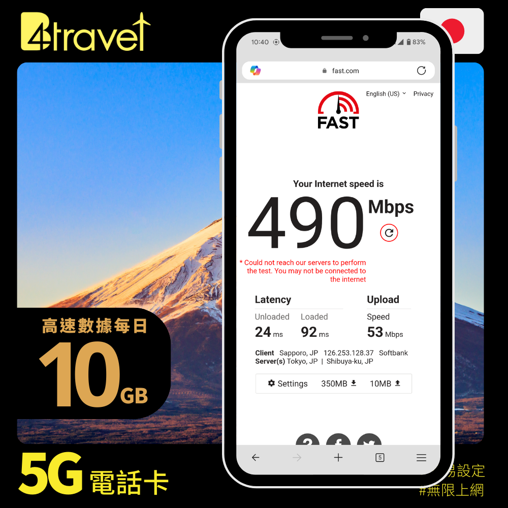 B4travel 10G 日本 14日 5G 無限上網卡 (期間限定)