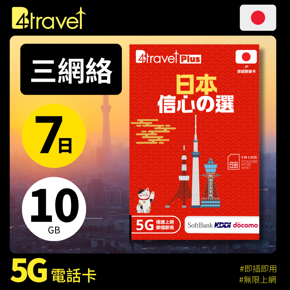 B4travel Plus 三網絡 日本 7日 10GB 5G 無限上網卡