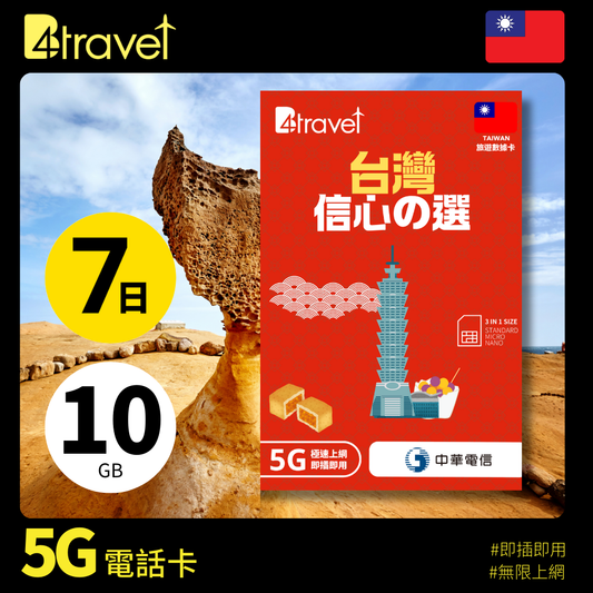 B4travel 台灣 7日 10GB 5G 無限上網數據卡
