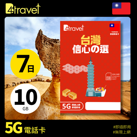B4travel 台灣 7日 10GB 5G 無限上網數據卡