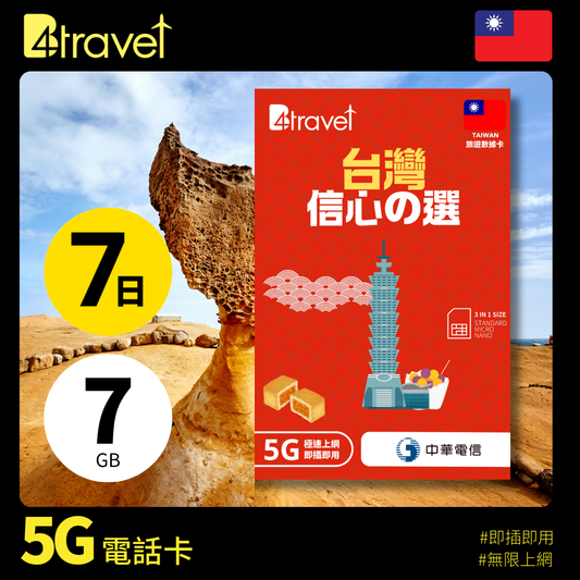 B4travel 台灣 7日 7GB 5G 無限上網數據卡