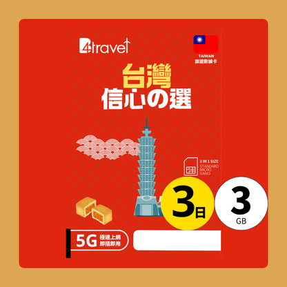 B4travel 台灣 3日 3GB 5G 無限上網數據卡