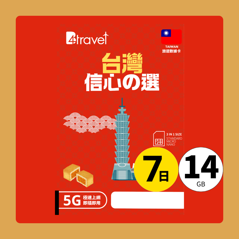 B4travel 台灣 7日 14GB 5G 無限上網數據卡